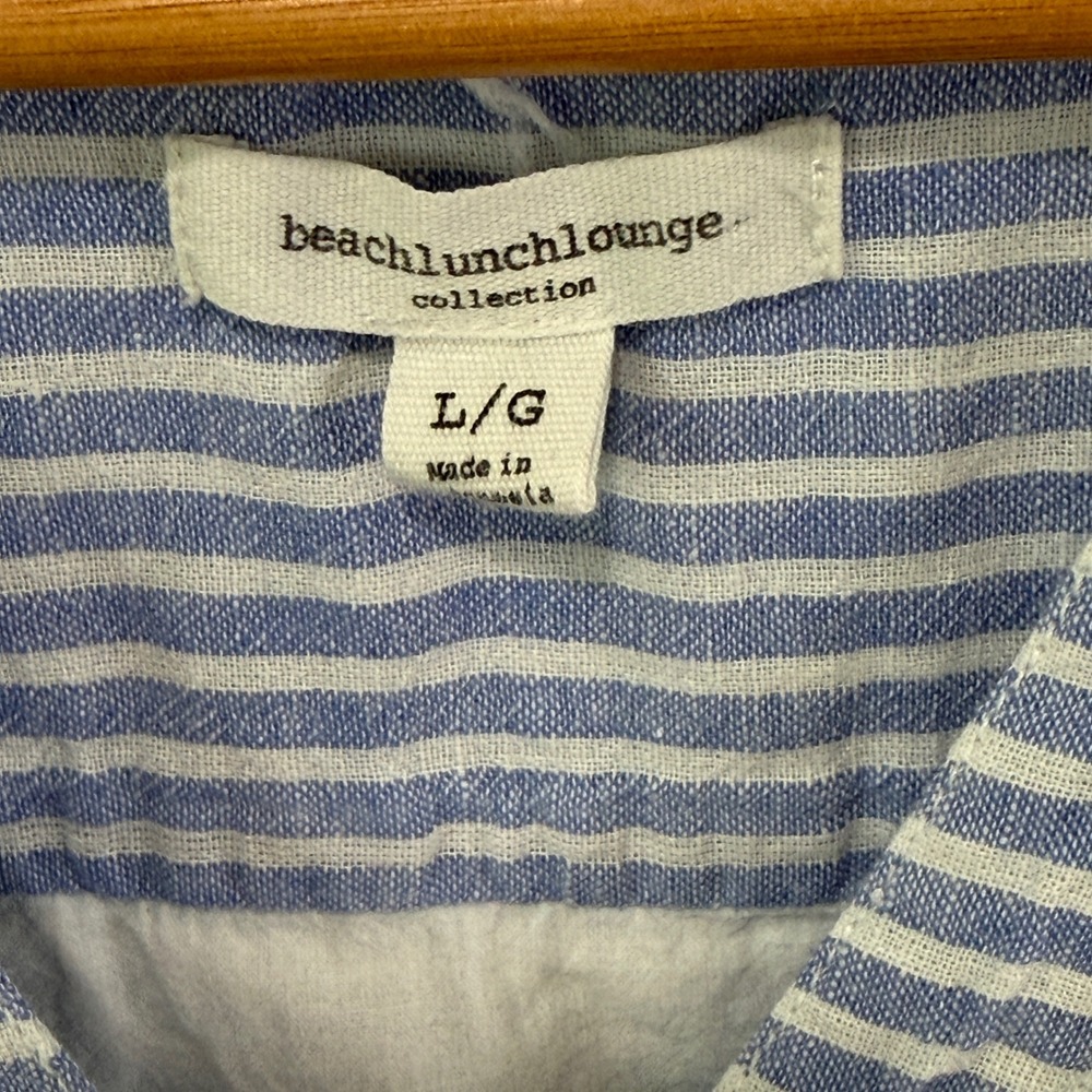 Beachlunchlounge‎ Linen Blend Striped Shift Dress L Coastal V Neck Sleeveless - Picture 4 of 9
